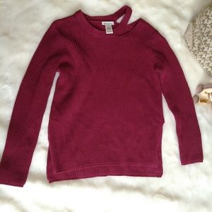Maroon Cold Shoulder Ripped Sweatr Cotton Emporium
